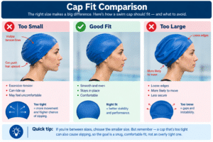 Swimmer wearing a swim cap that is slipping backward during swimming